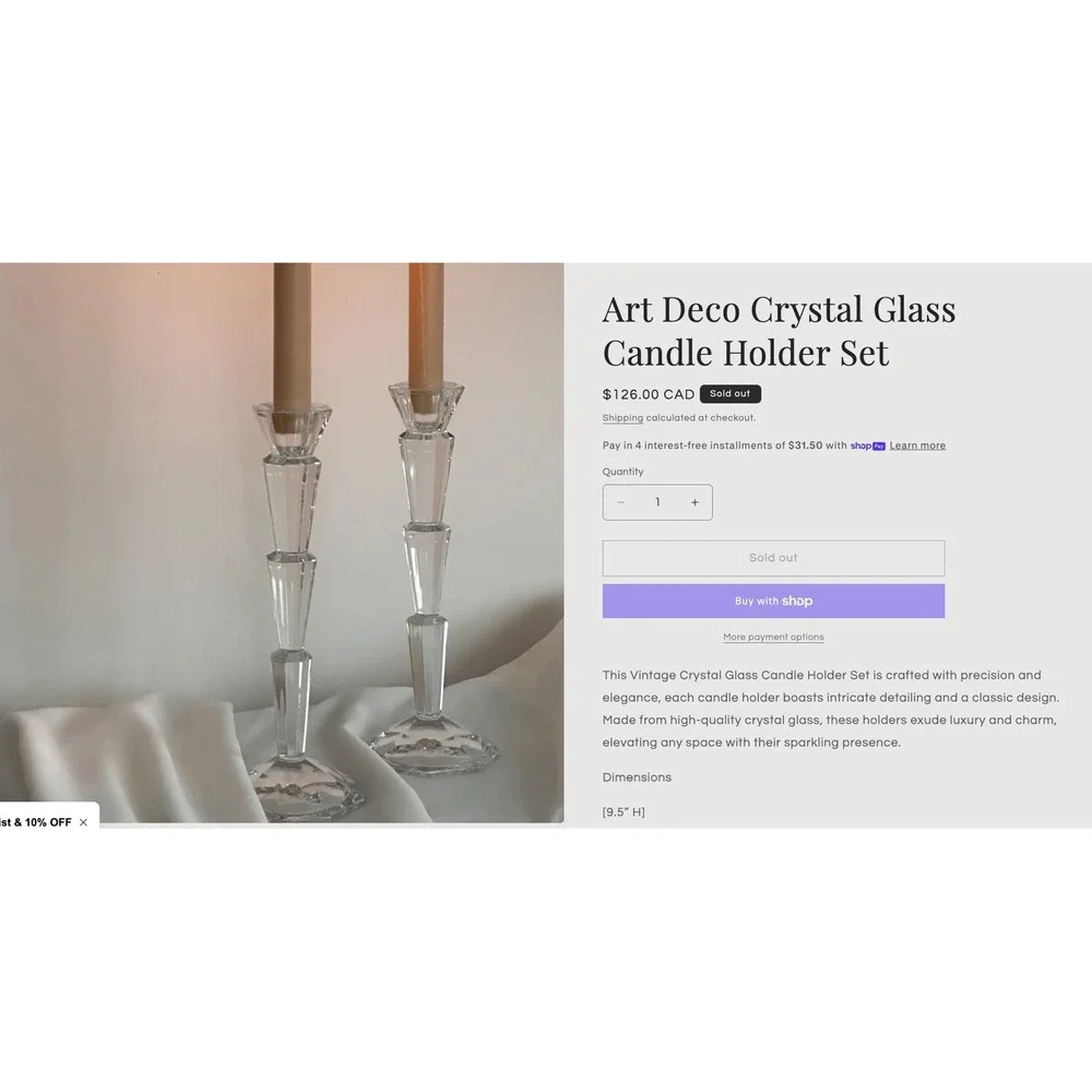 Art Deco Crystal Glass Taper Candle Holder Tiered Geometric Hexagon Base 9.5 in